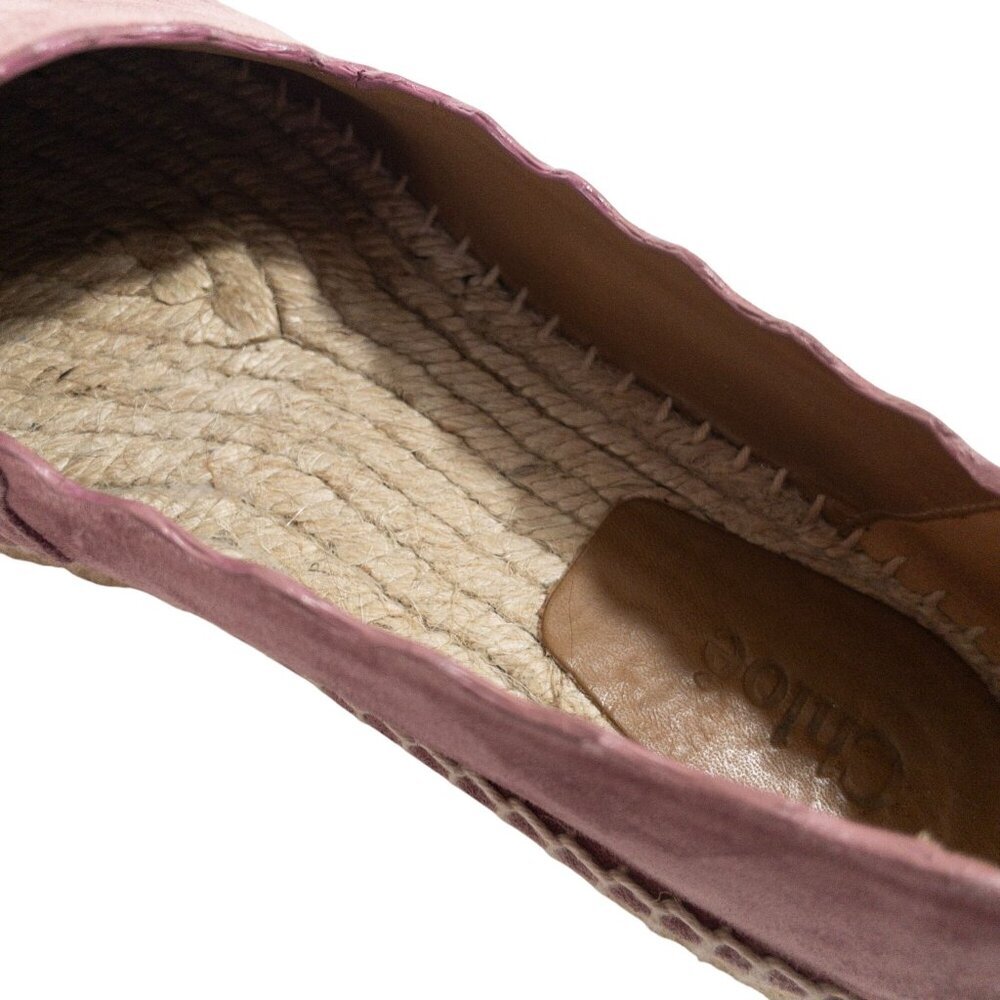 Chloe Scalloped Pink Suede Espadrilles Slip-On Flats Size 9 - Picture 7 of 16